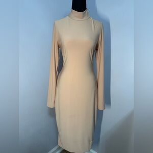 Fashion Nova Chic Beige Long Sleeve Dress
